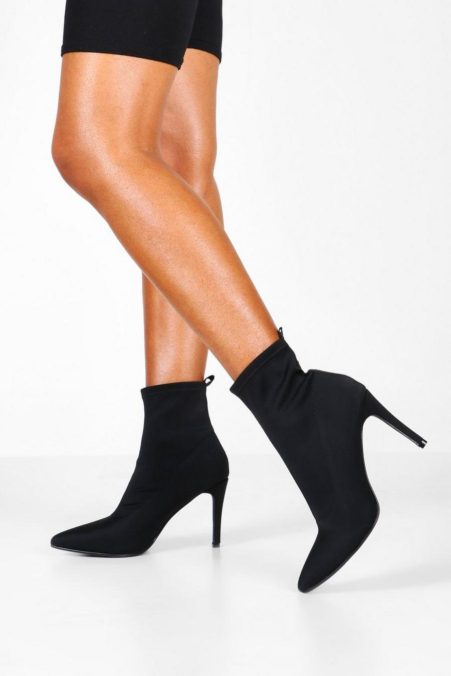 Botas estilo calcetín con taco fino en punta, Negro image number 1