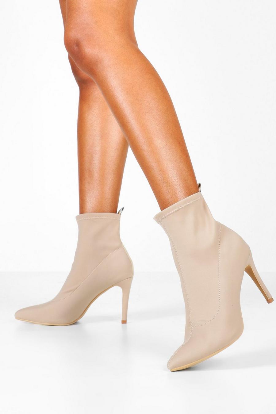 Nude Pointed Stiletto Sock Boots image number 1