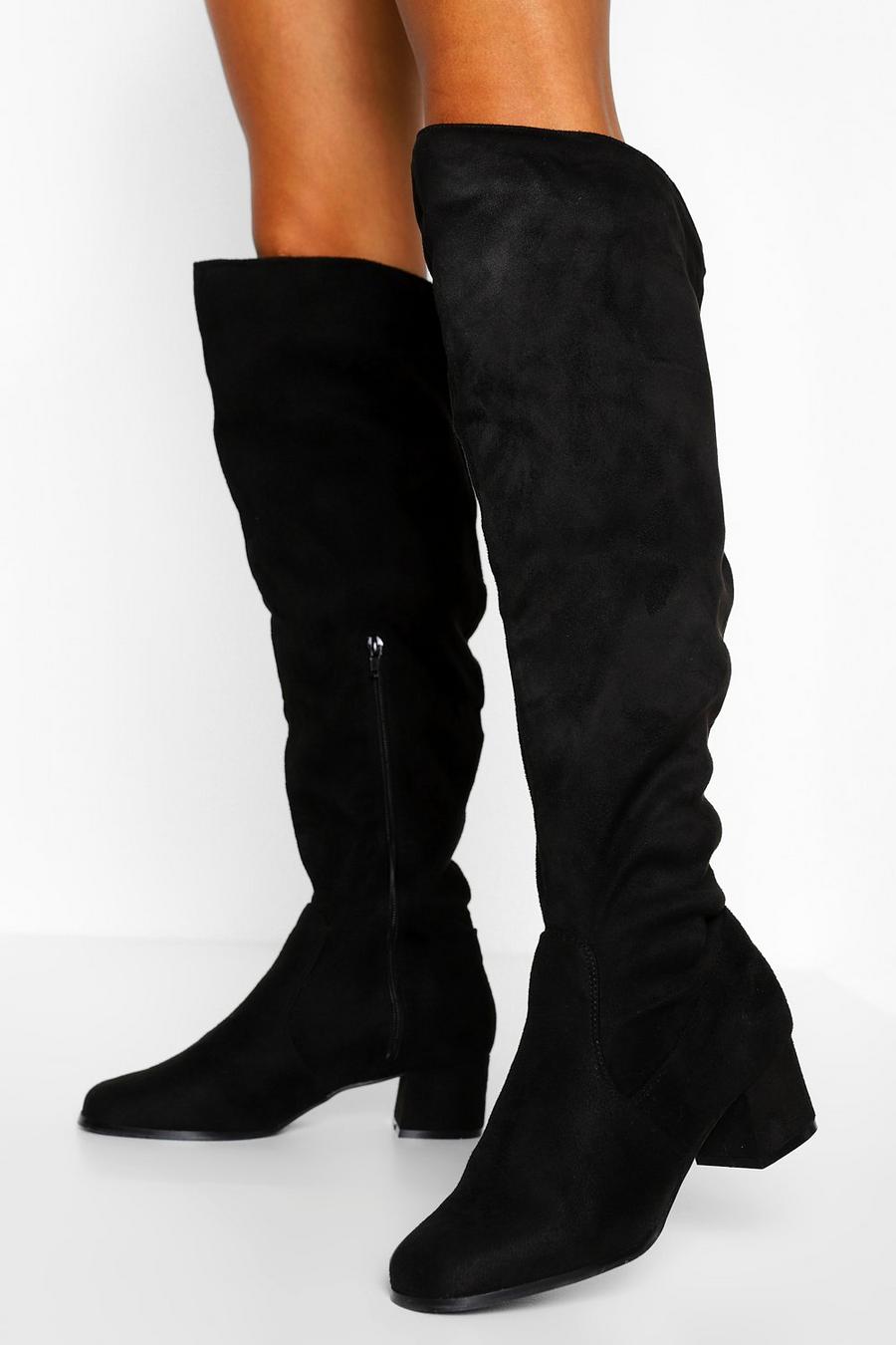 Black Wider Leg Wide Fit Over The Knee High Boots image number 1