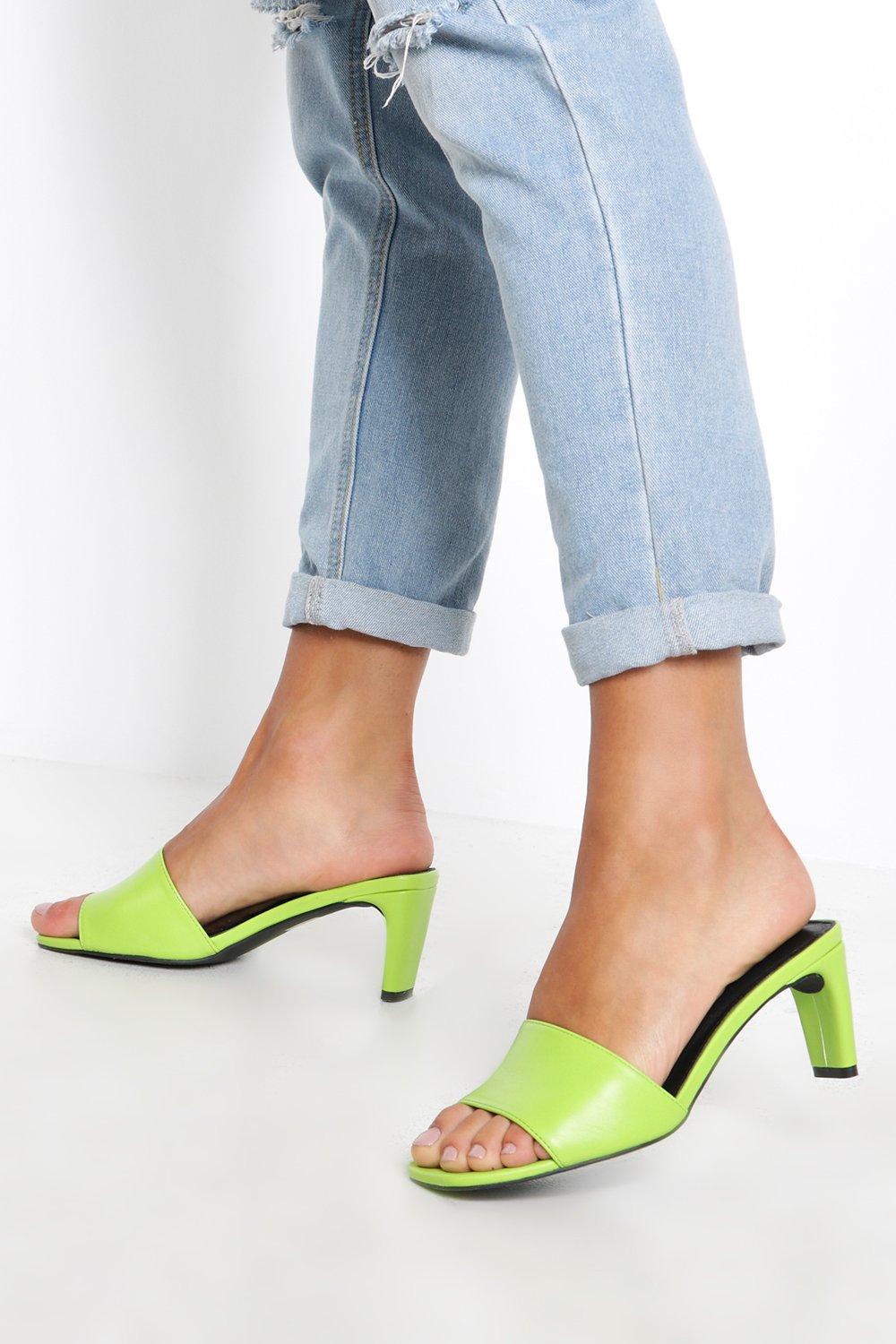 lime chunky block heel mule