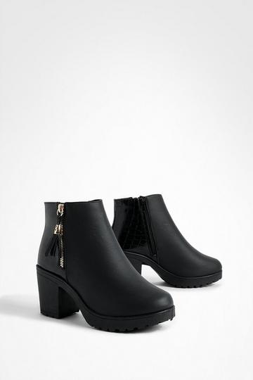 Croc Panel Zip Chunky Chelsea Boots black