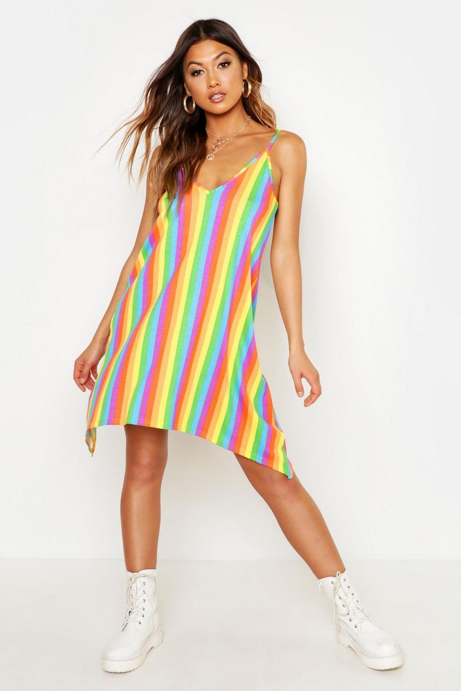 Orange Rainbow Stripe Swing Dress image number 1