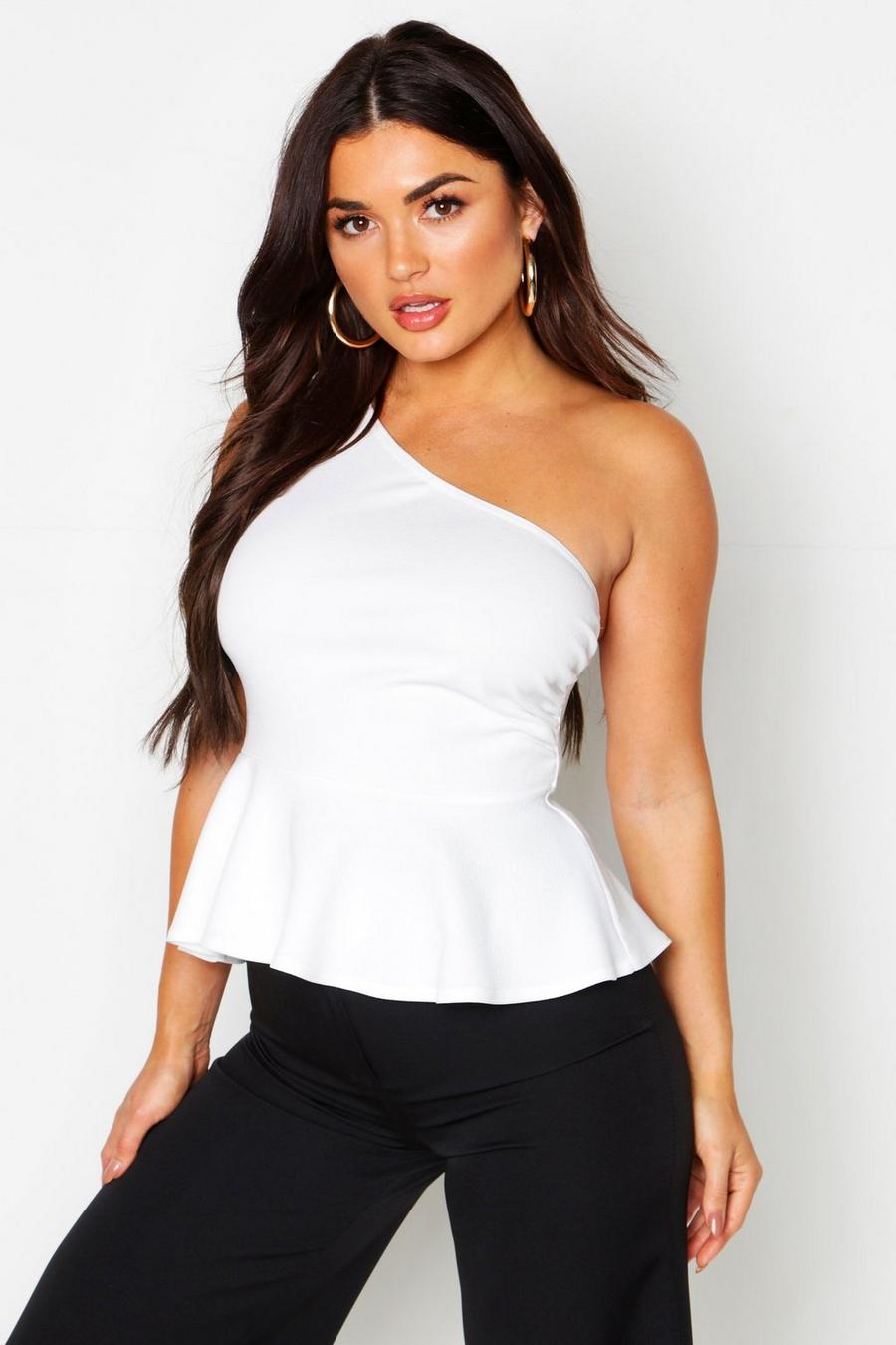 White One Shoulder Peplum Top image number 1