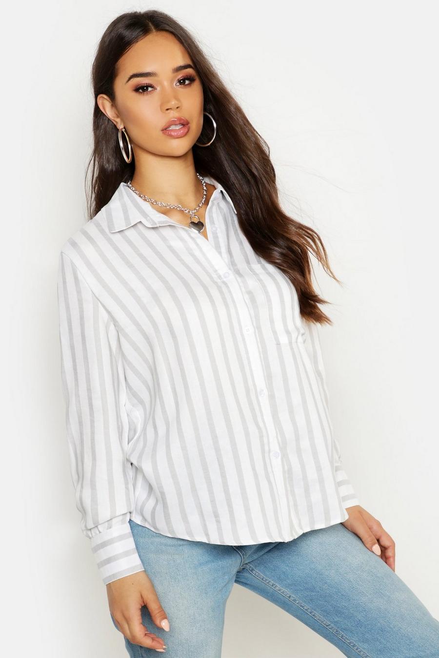 Linen Look Stripe Oversize Shirt image number 1