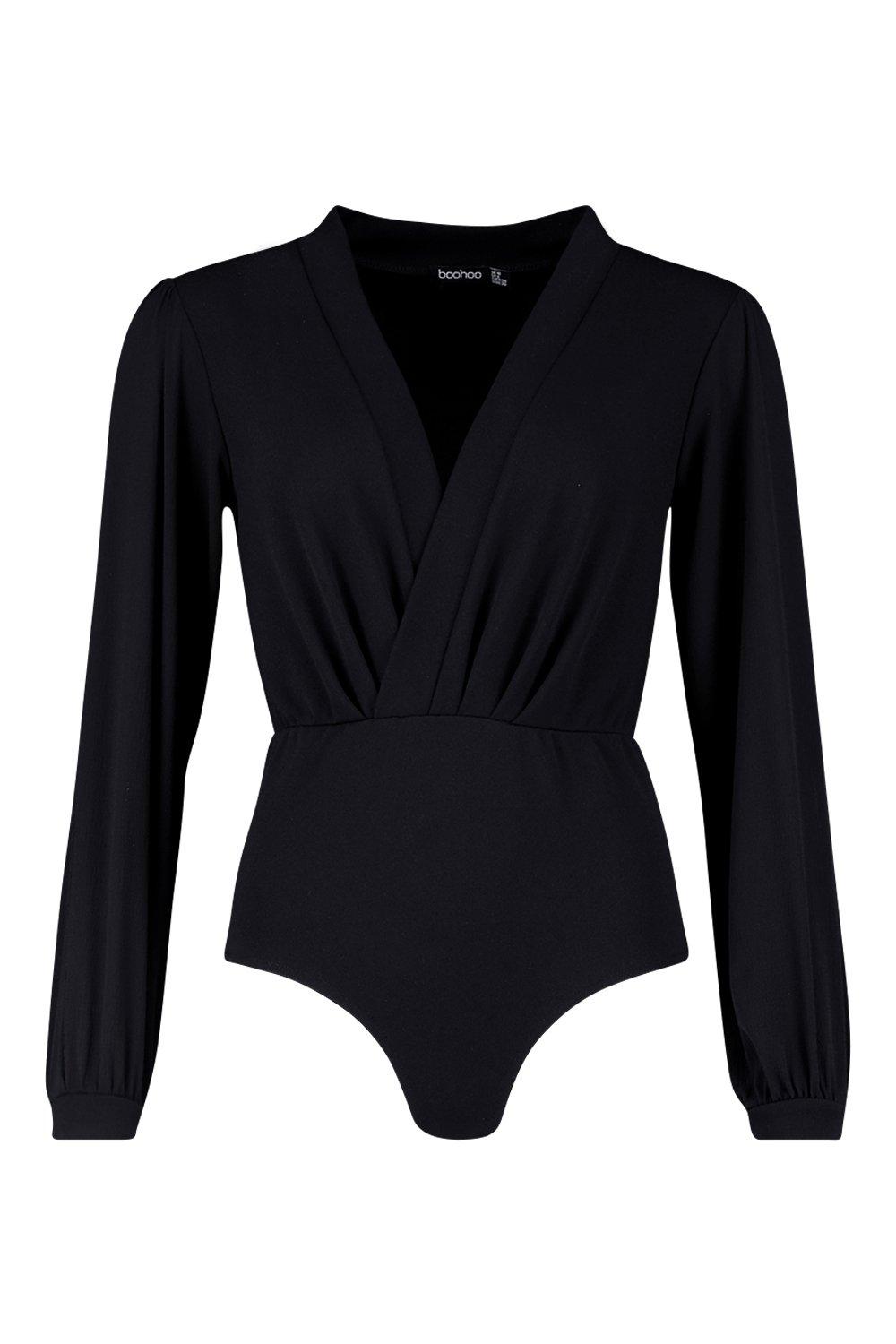 wrap chiffon sleeve bodysuit