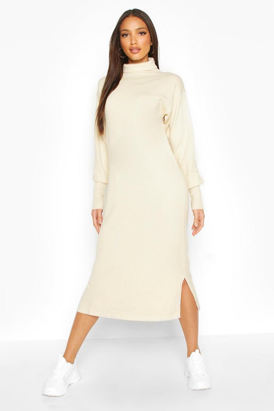Cream Premium Knitted Turtleneck Maxi Dress image number 1