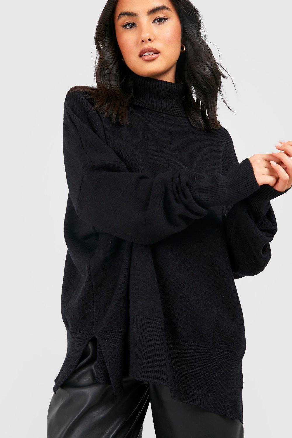 Baggy black clearance polo neck jumper