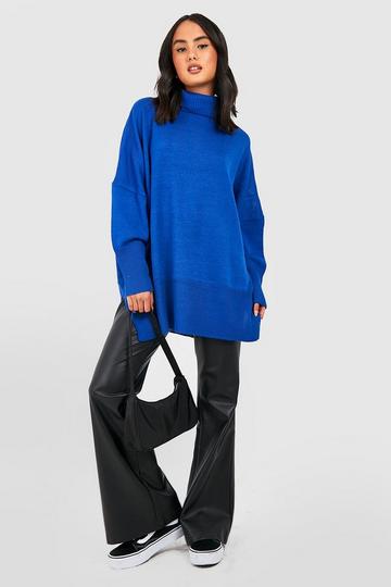 Oversized Turtle Neck Knitted Sweater cobalt