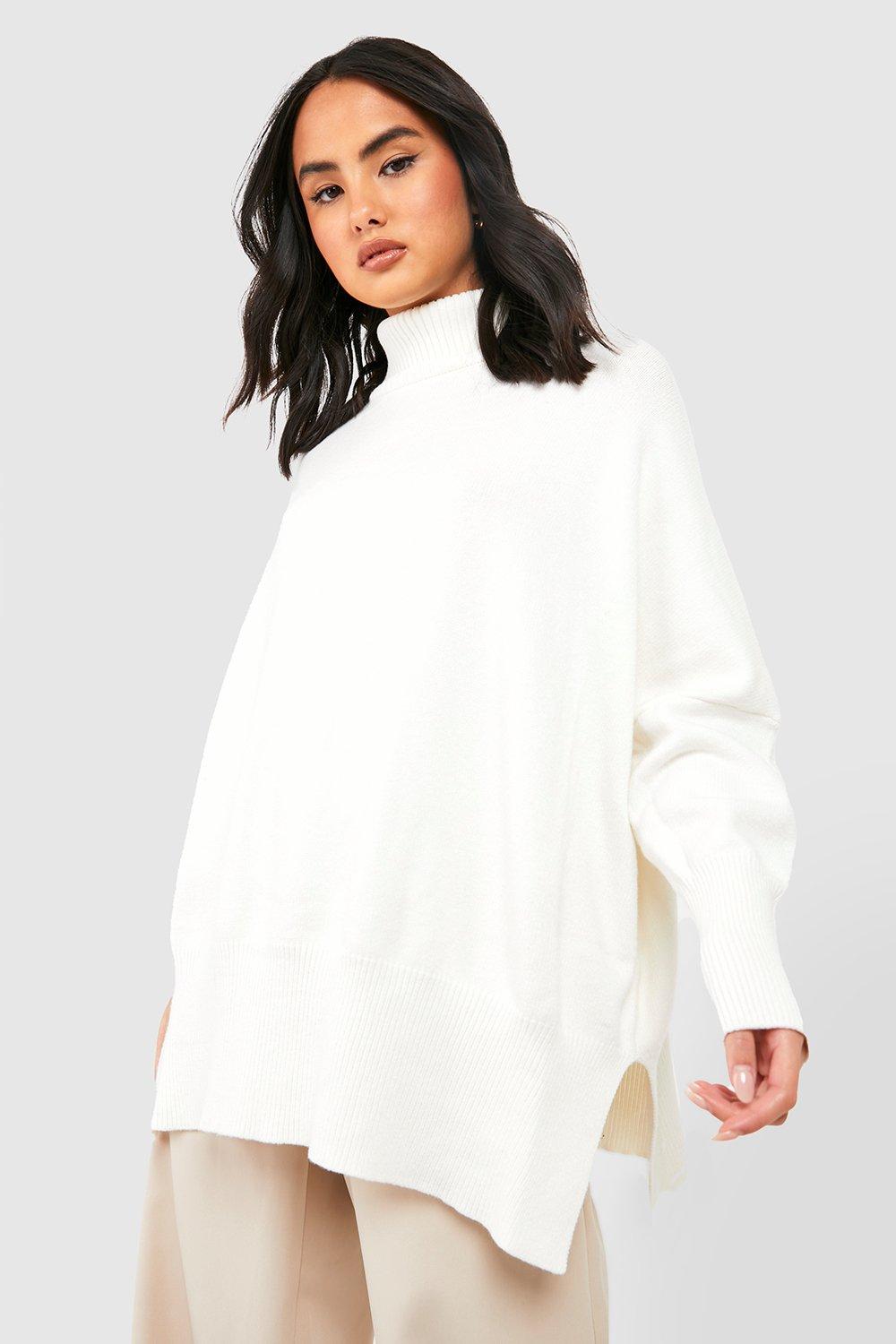 Oversized white roll neck jumper on sale