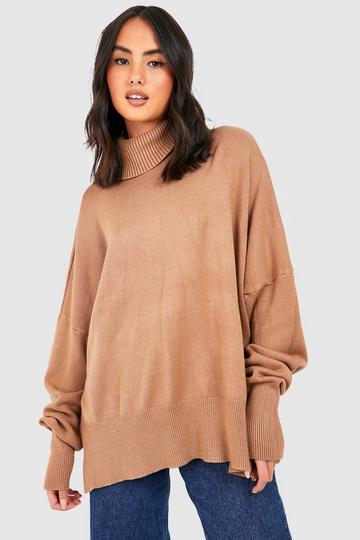 Oversized Turtle Neck Knitted Sweater mocha