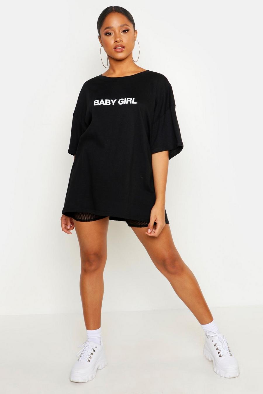 Oversized T-Shirt mit Slogan „Baby Girl“, Schwarz image number 1