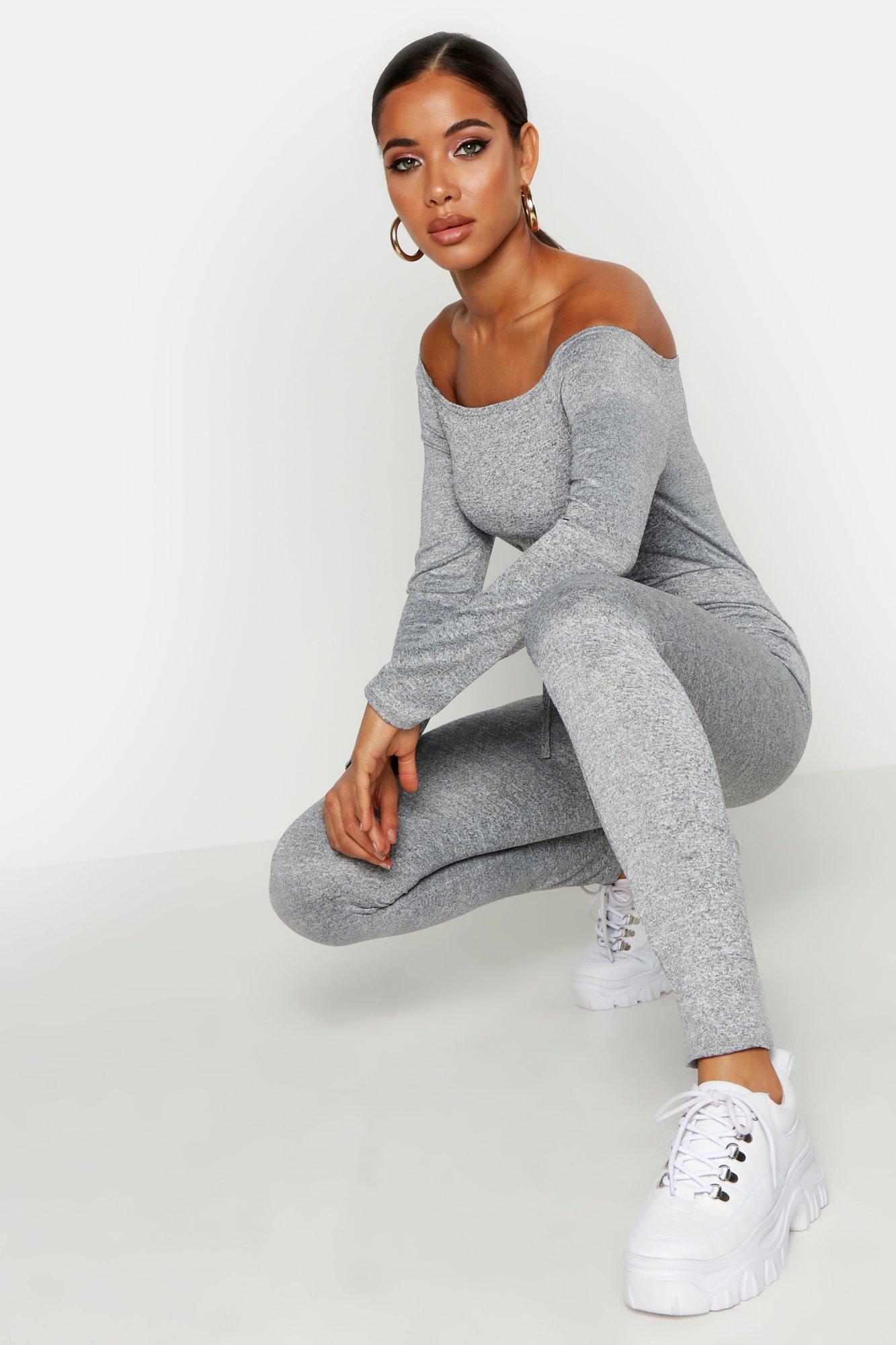 Grey Bardot Jumper And Legging Lounge Set