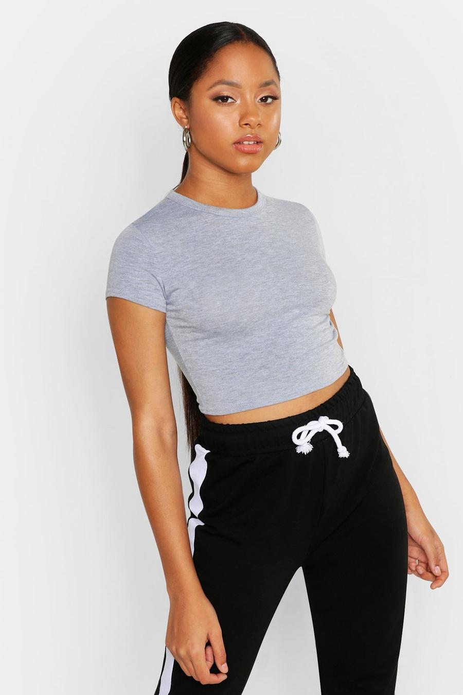 Grey marl Cropped Capped Sleeve T-Shirt image number 1