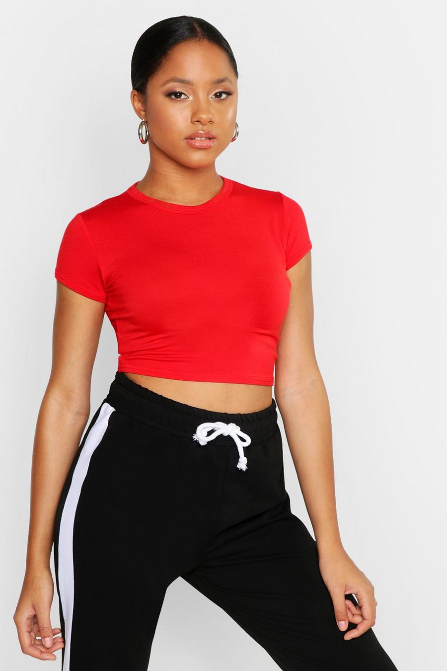 Red Cropped Capped Sleeve T-Shirt image number 1