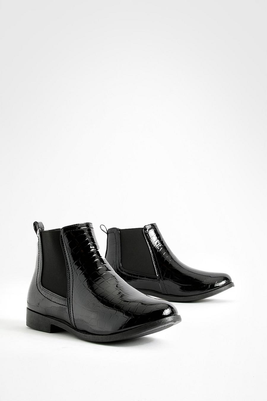 Black Wide Fit Croc Chelsea Boots