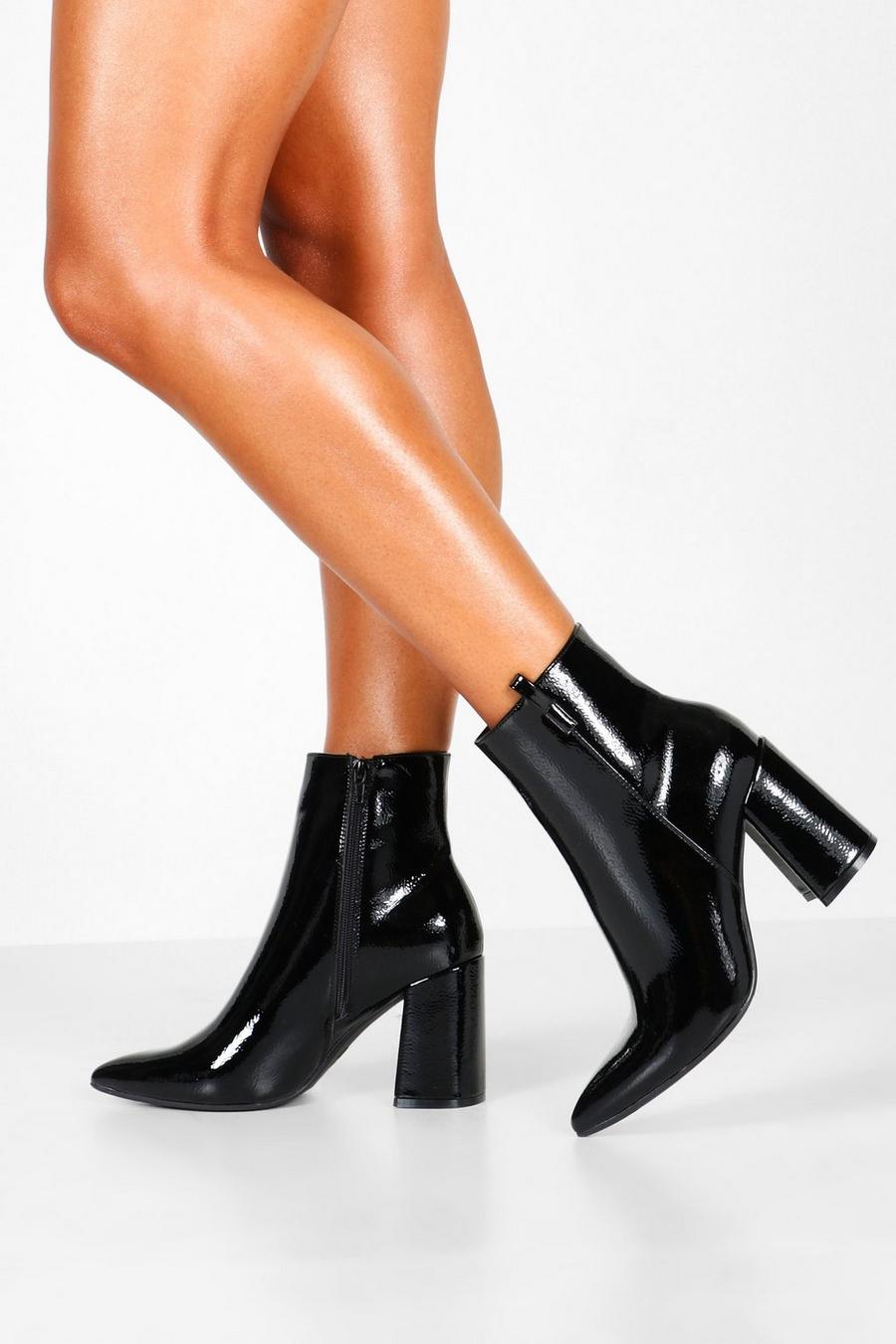 Black noir Pointed Block Heel Sock Boots