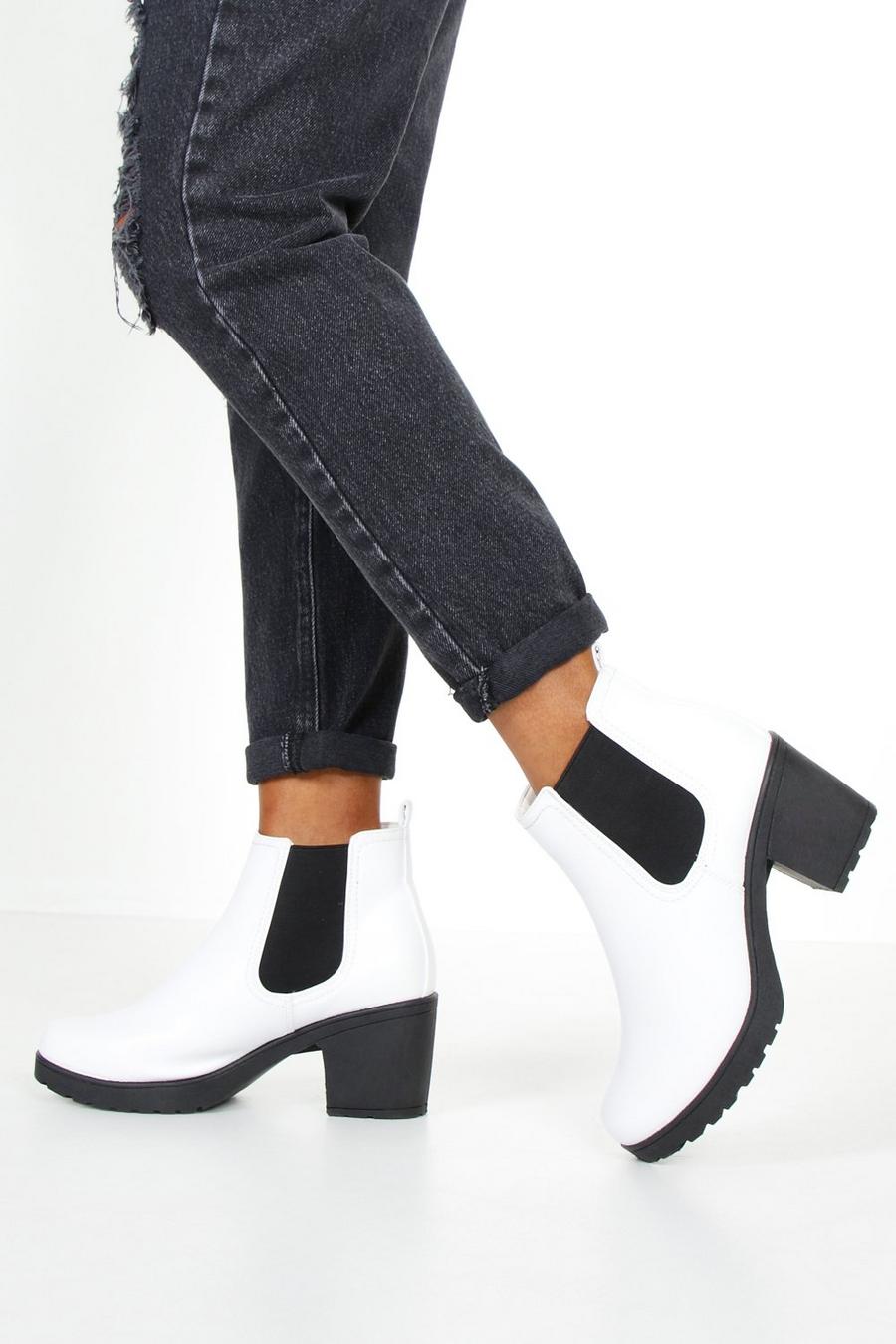 White Cleated Chunky Chelsea Boots image number 1