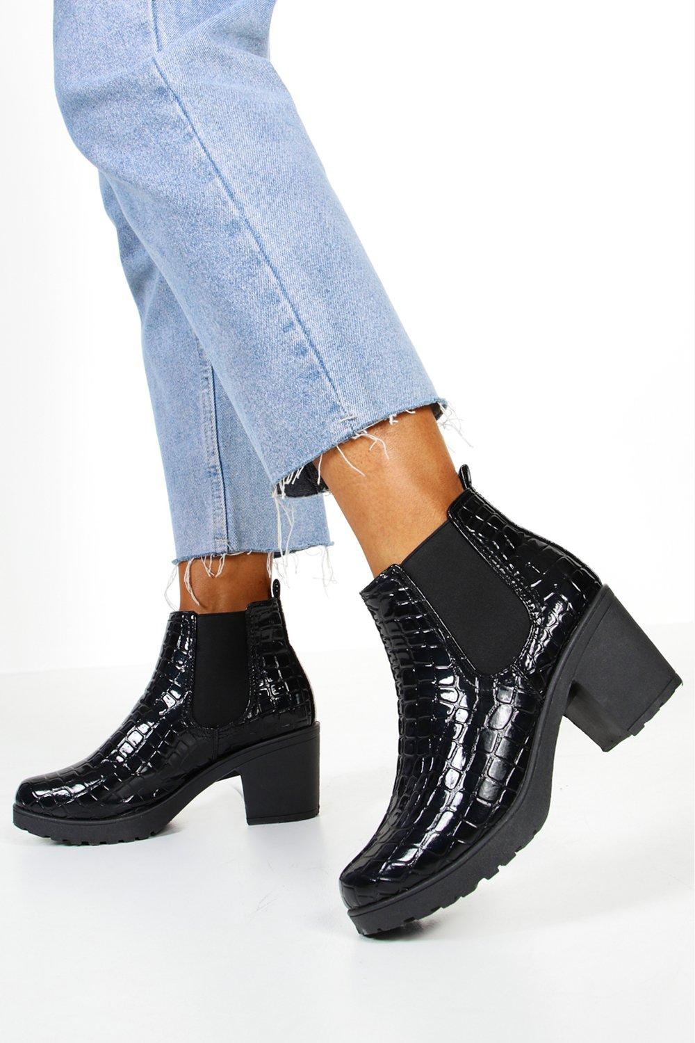 Croc Patent Chunky Chelsea Boots 