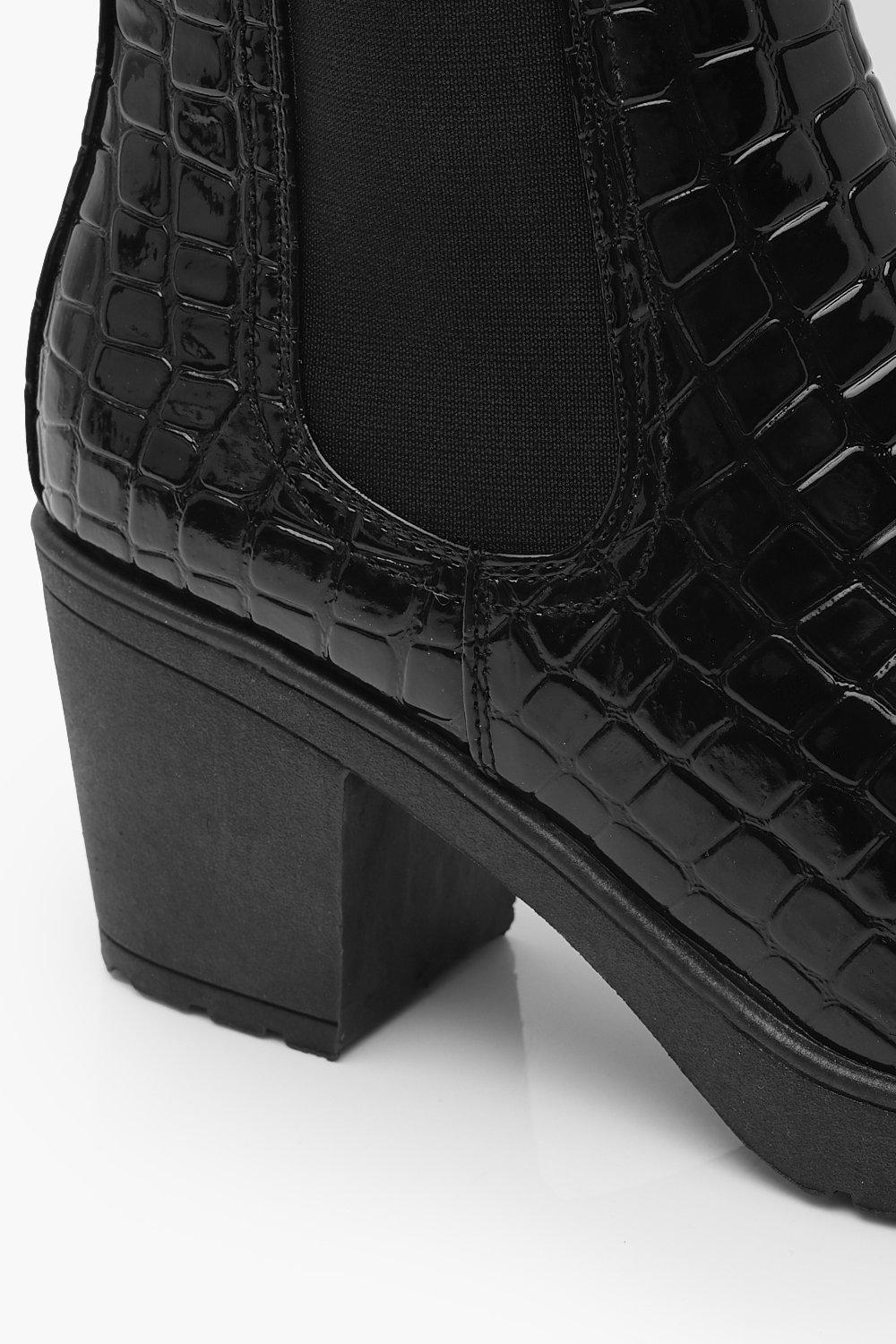 Croc Patent Chunky Chelsea Boots boohoo CA