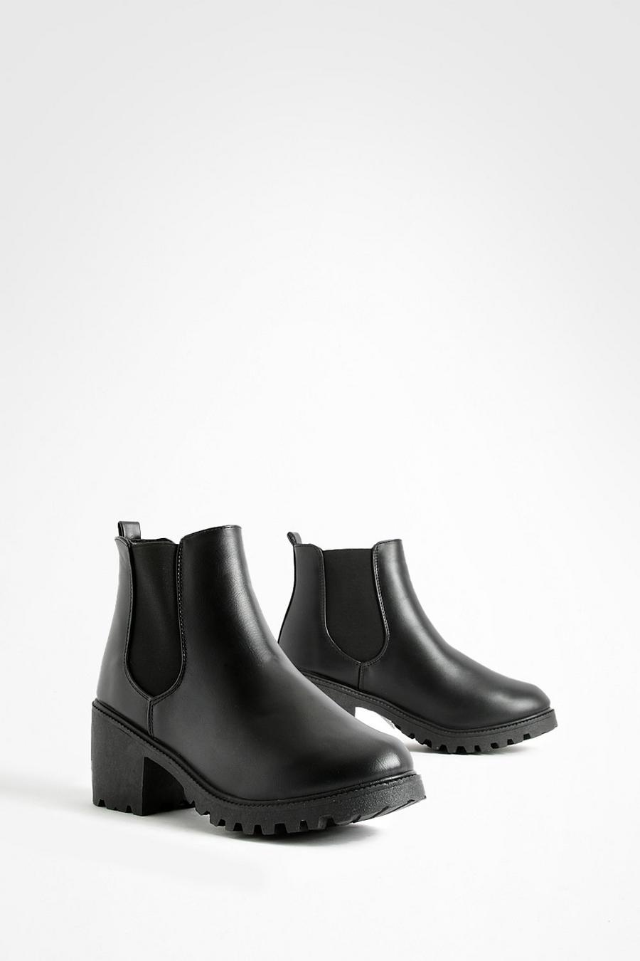 Chelsea-Boots mit dicker Profilsohle, Schwarz noir