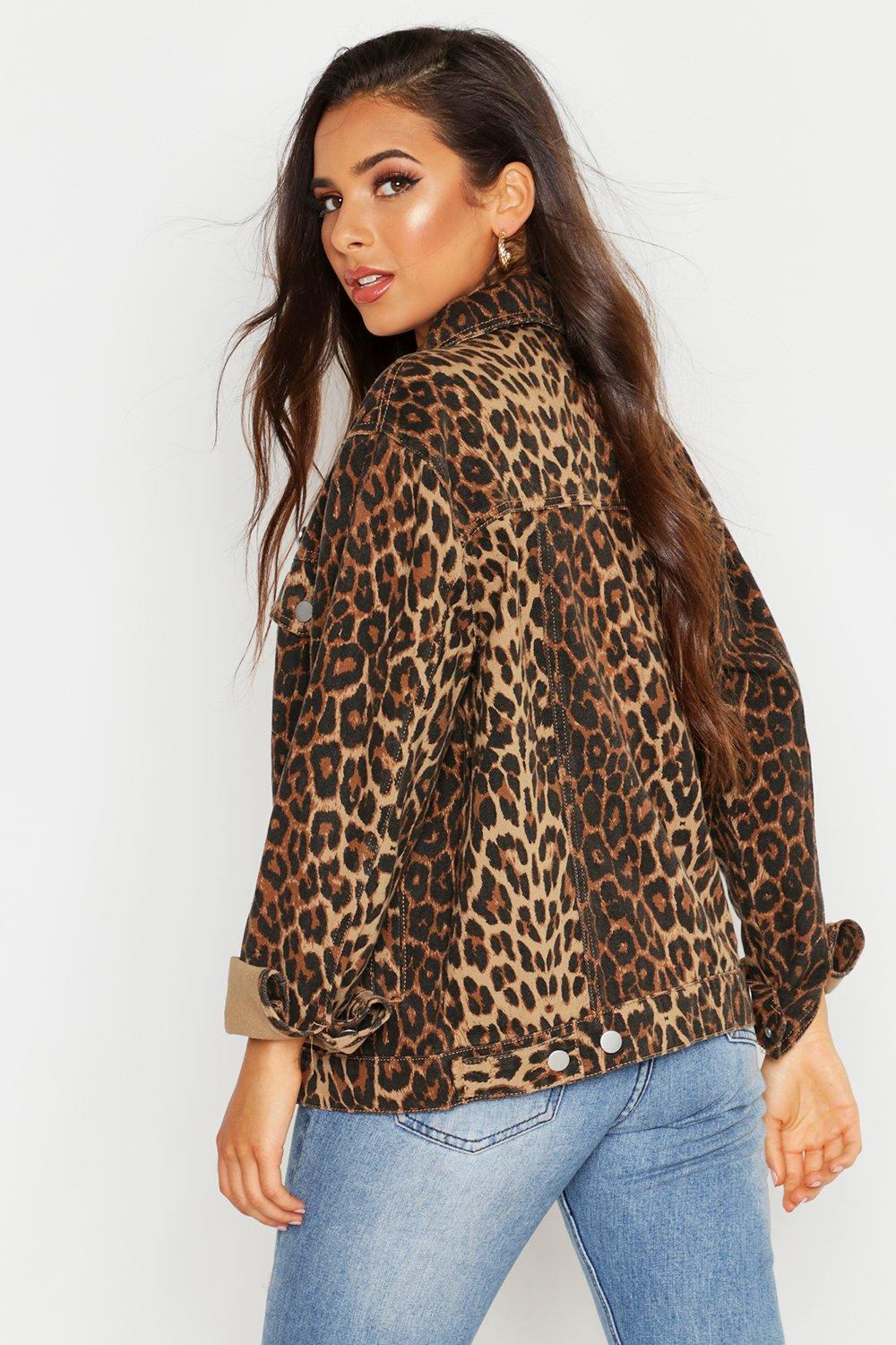 Oversized leopard print denim on sale jacket