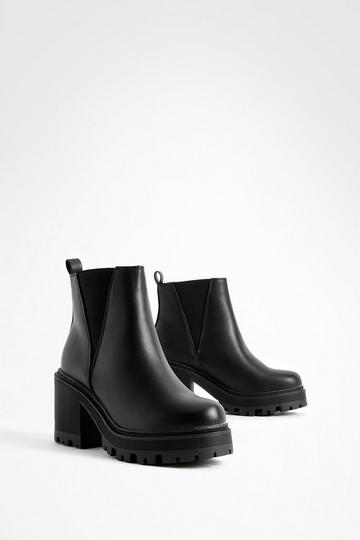 Black Wide Width Chunky Block Heel Chelsea Boots