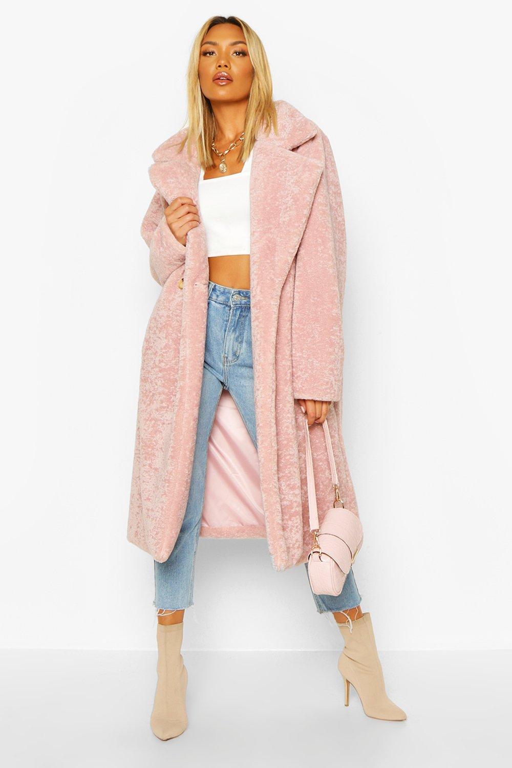Boohoo Plus Textured Faux Fur Jacket in Natural