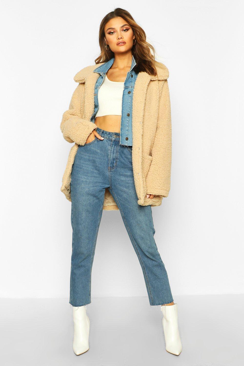 Dual pocket 2025 faux fur jacket