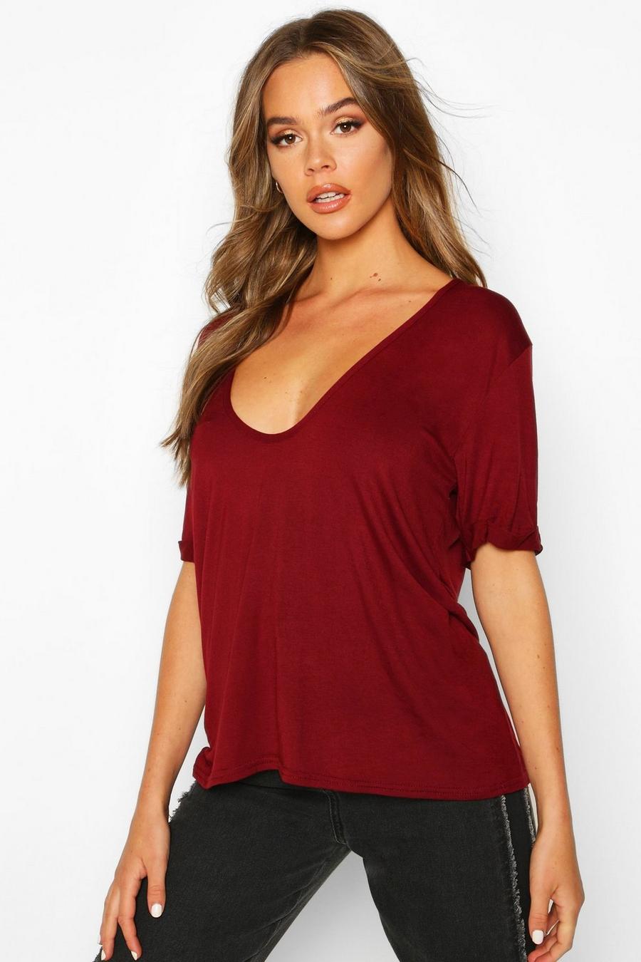Berry Oversize t-shirt med låg urringning image number 1