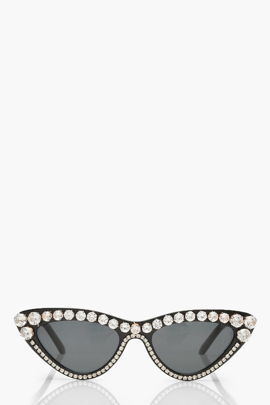 Black Oversized Diamante Winged Sunglasses image number 1