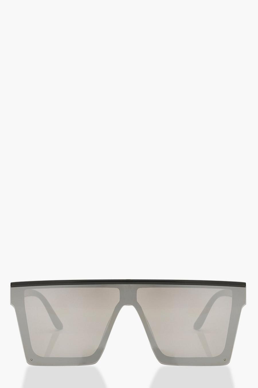 Black Oversized Mirrored Visor Sunglasses image number 1