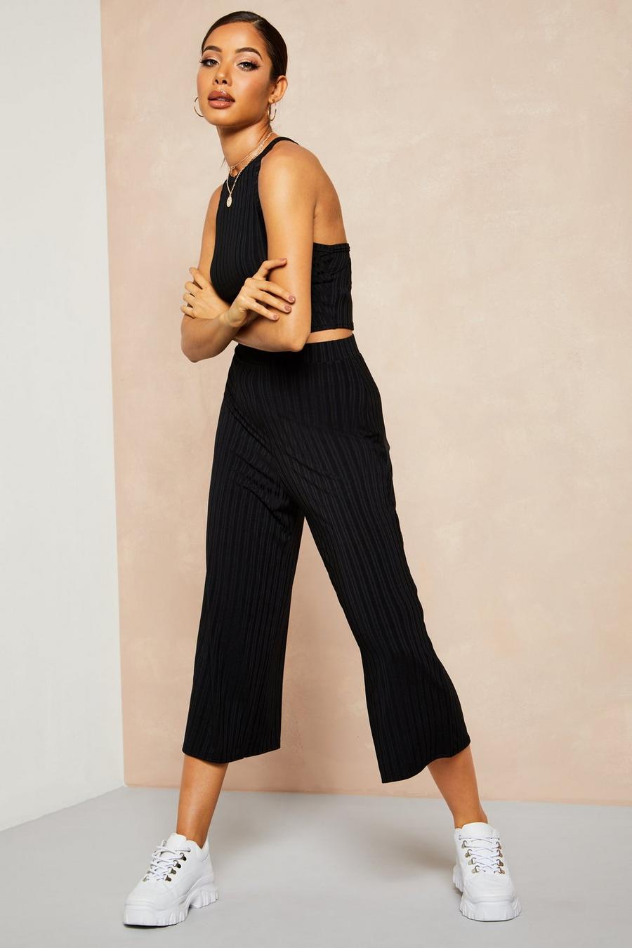 Recycled Rib Wide Leg Culotte Pants image number 1