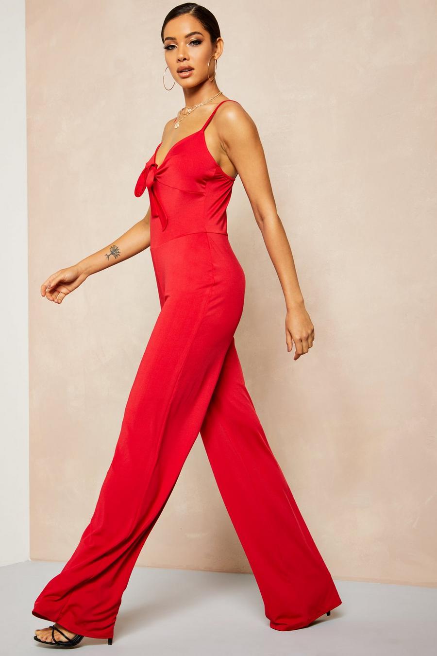 Recycled Slinky Tie Front Wide Leg Jumpsuit image number 1