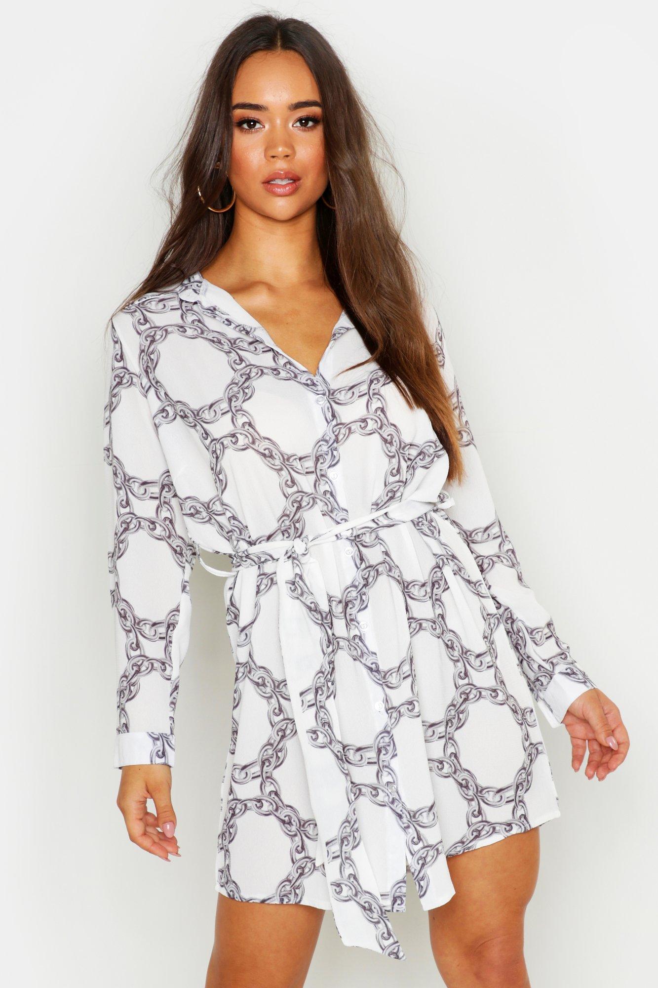boohoo chain print shirt dress