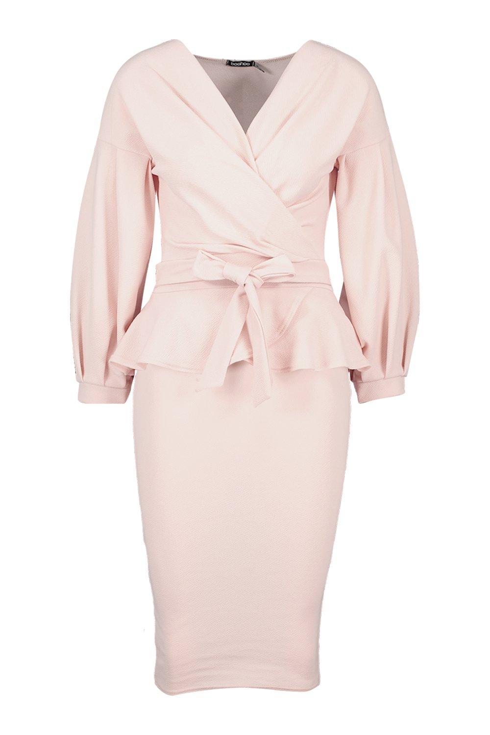 pink peplum suit