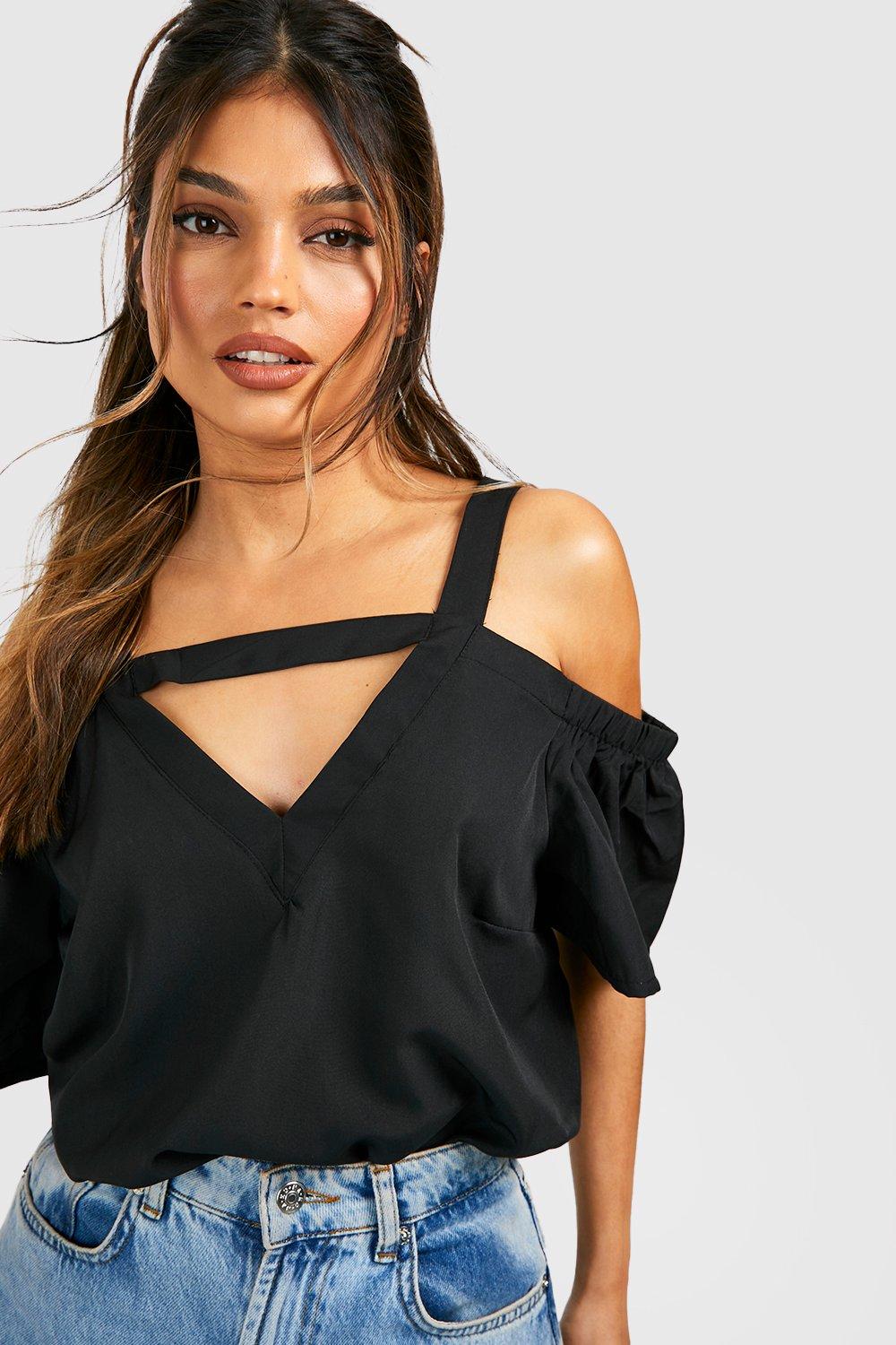 Cut out store shoulder black top