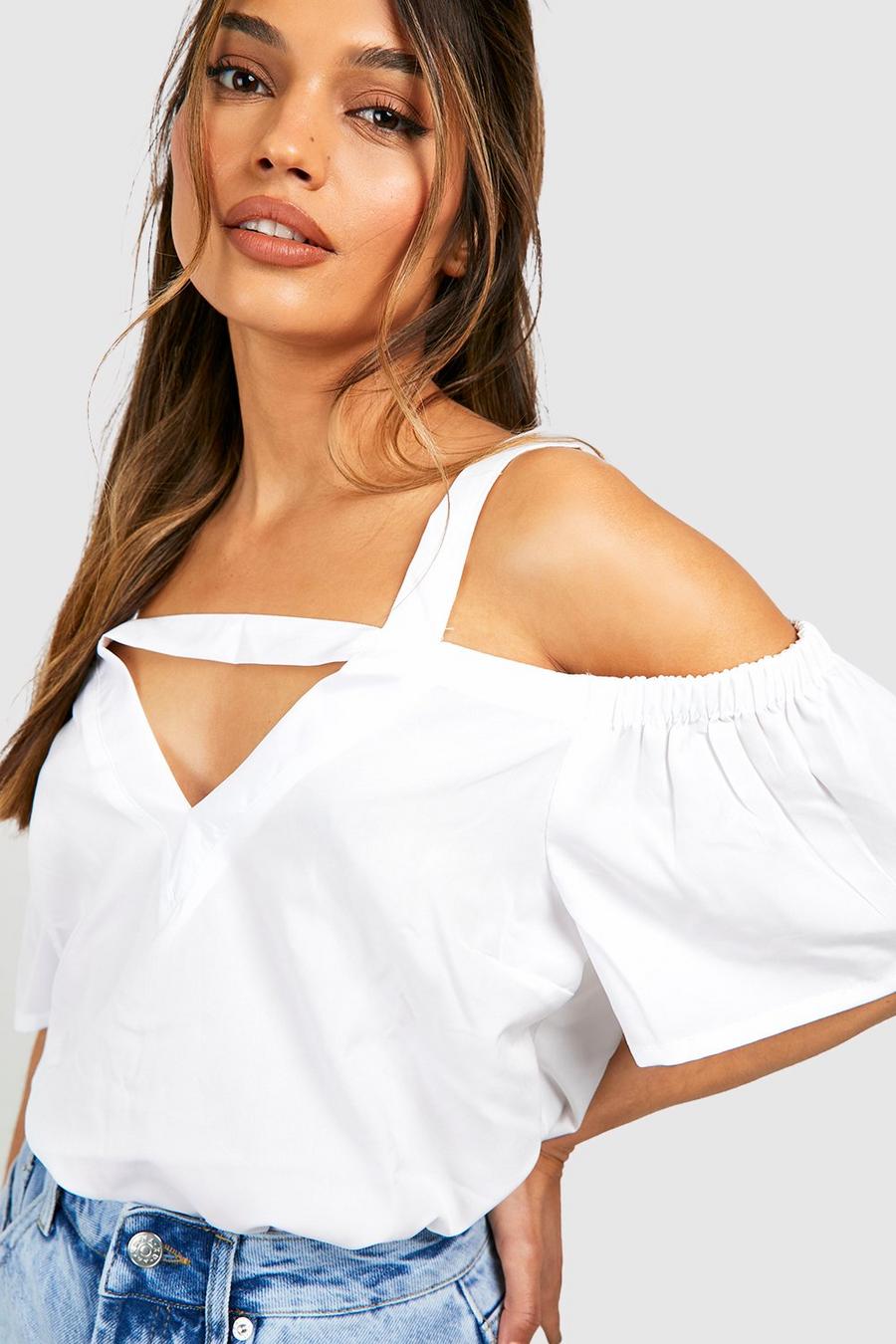 White vit Cold Shoulder Cut Out Detail Woven Top image number 1