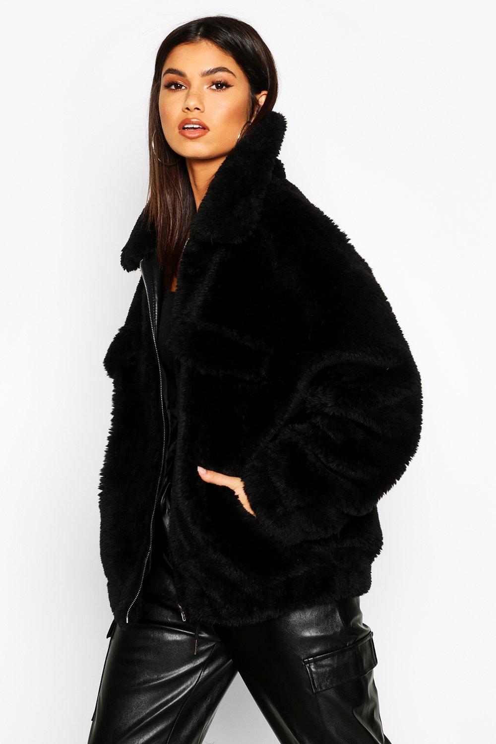 oversized black teddy jacket