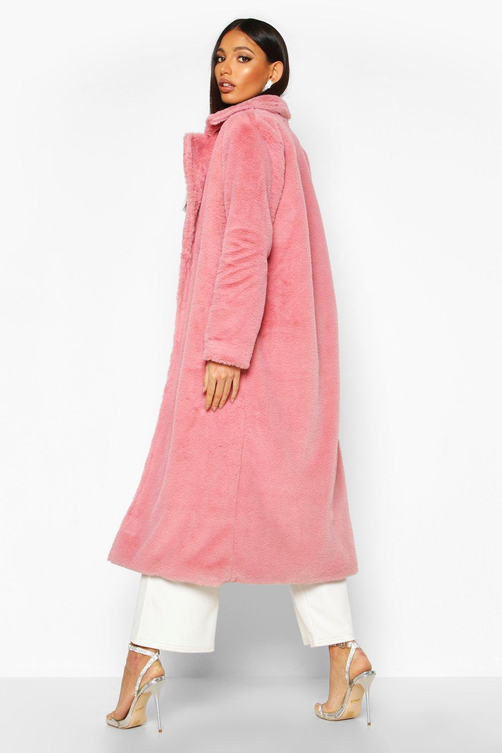 boohoo pink faux fur coat