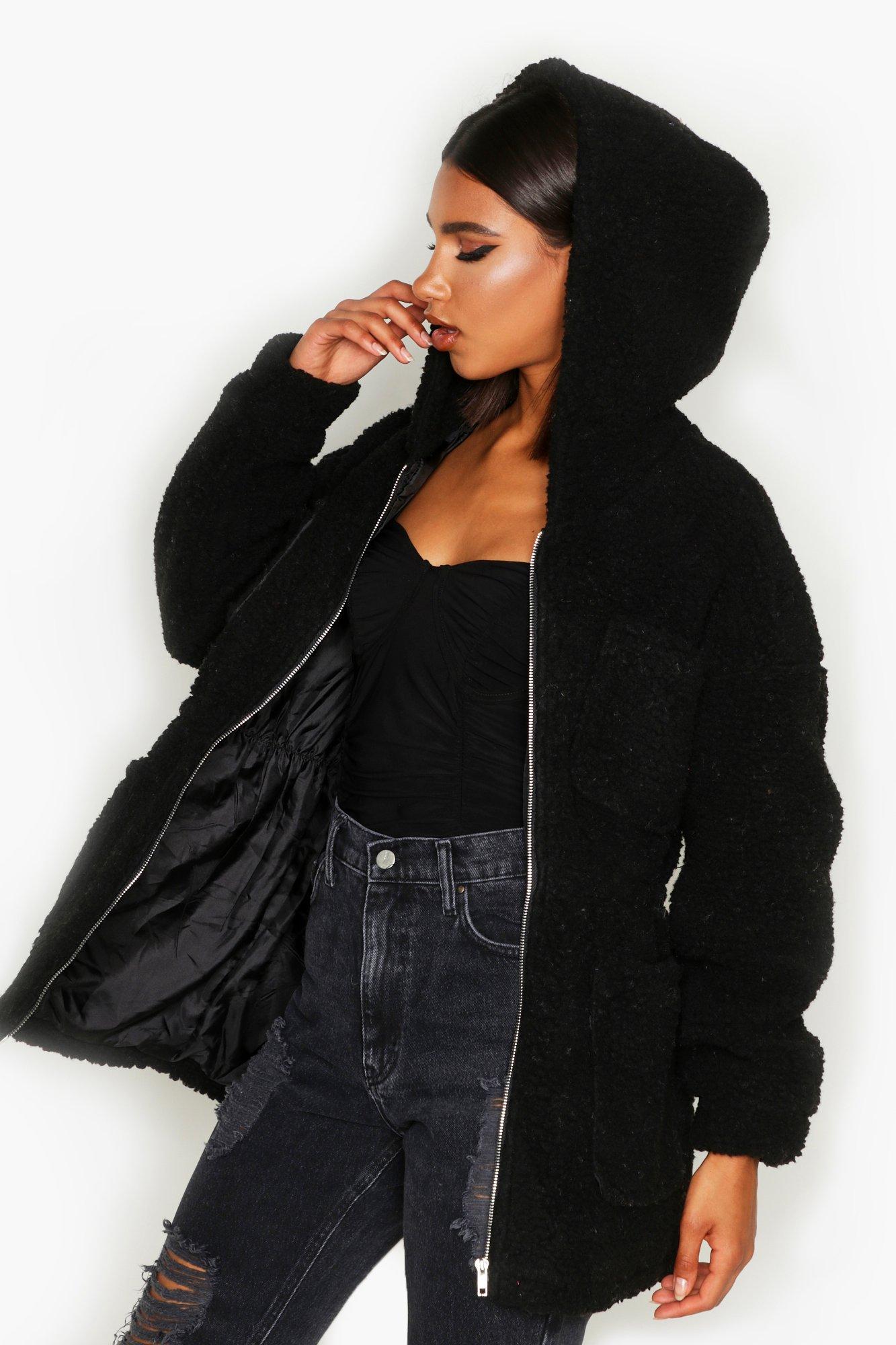 Black teddy jacket sales with hood