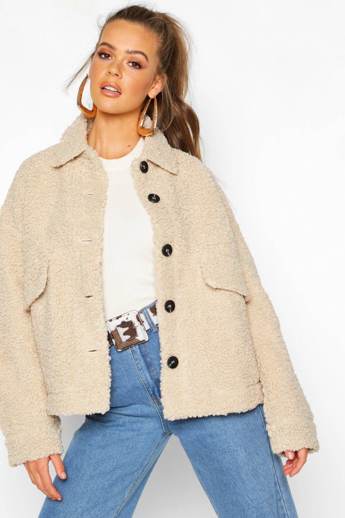 Teddy Faux Fur Trucker | boohoo