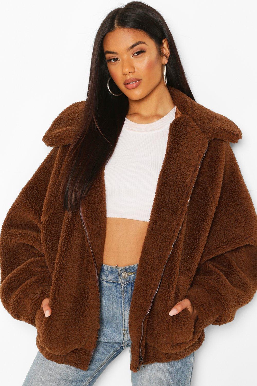 Teddy faux on sale fur bomber jacket