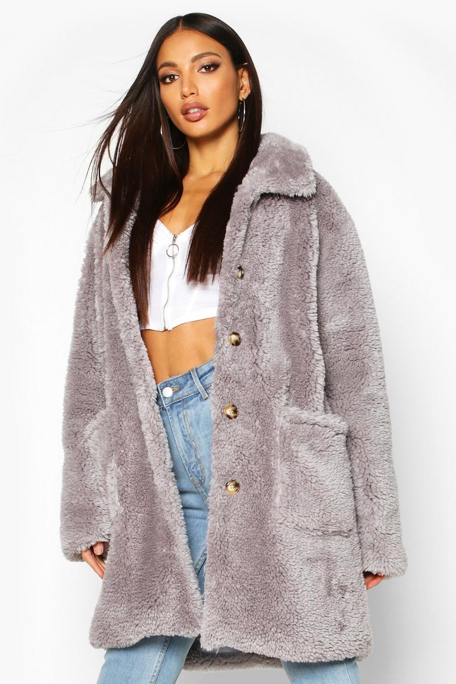 Button Through Teddy Faux Fur Coat image number 1