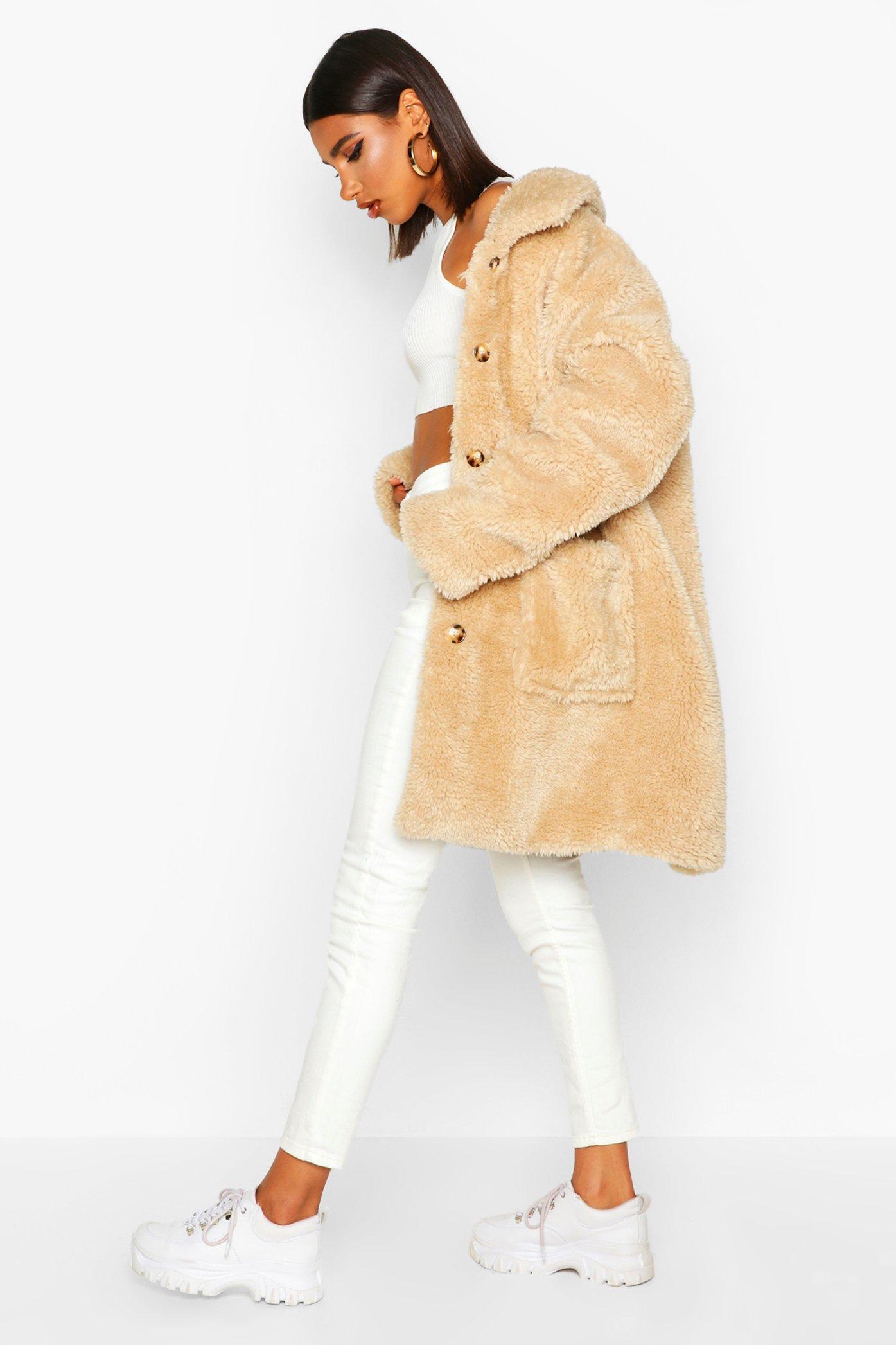 boohoo teddy fur coat