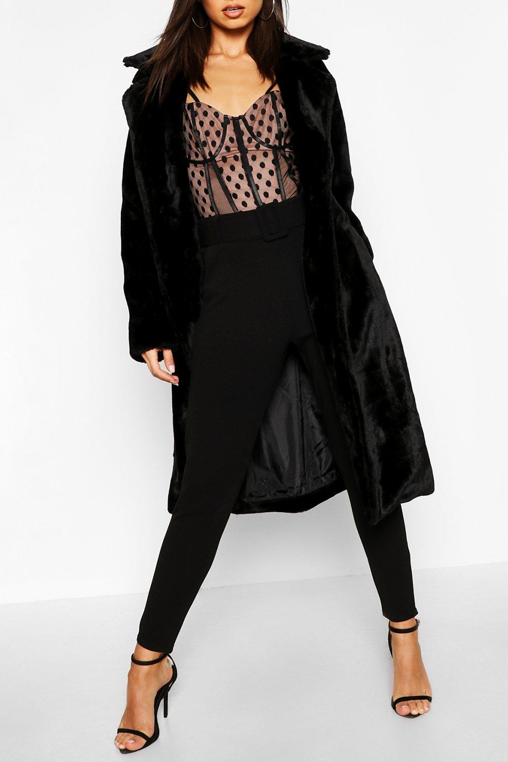 Boohoo black outlet faux fur coat