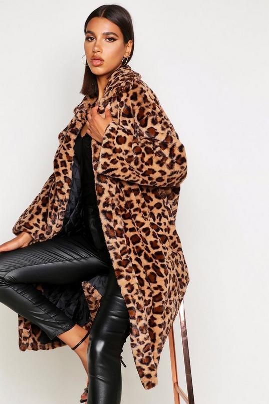 Oversized Leopard Faux Fur Coat | boohoo