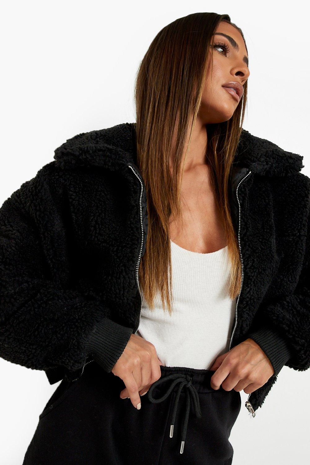 Boohoo cropped 2025 teddy jacket