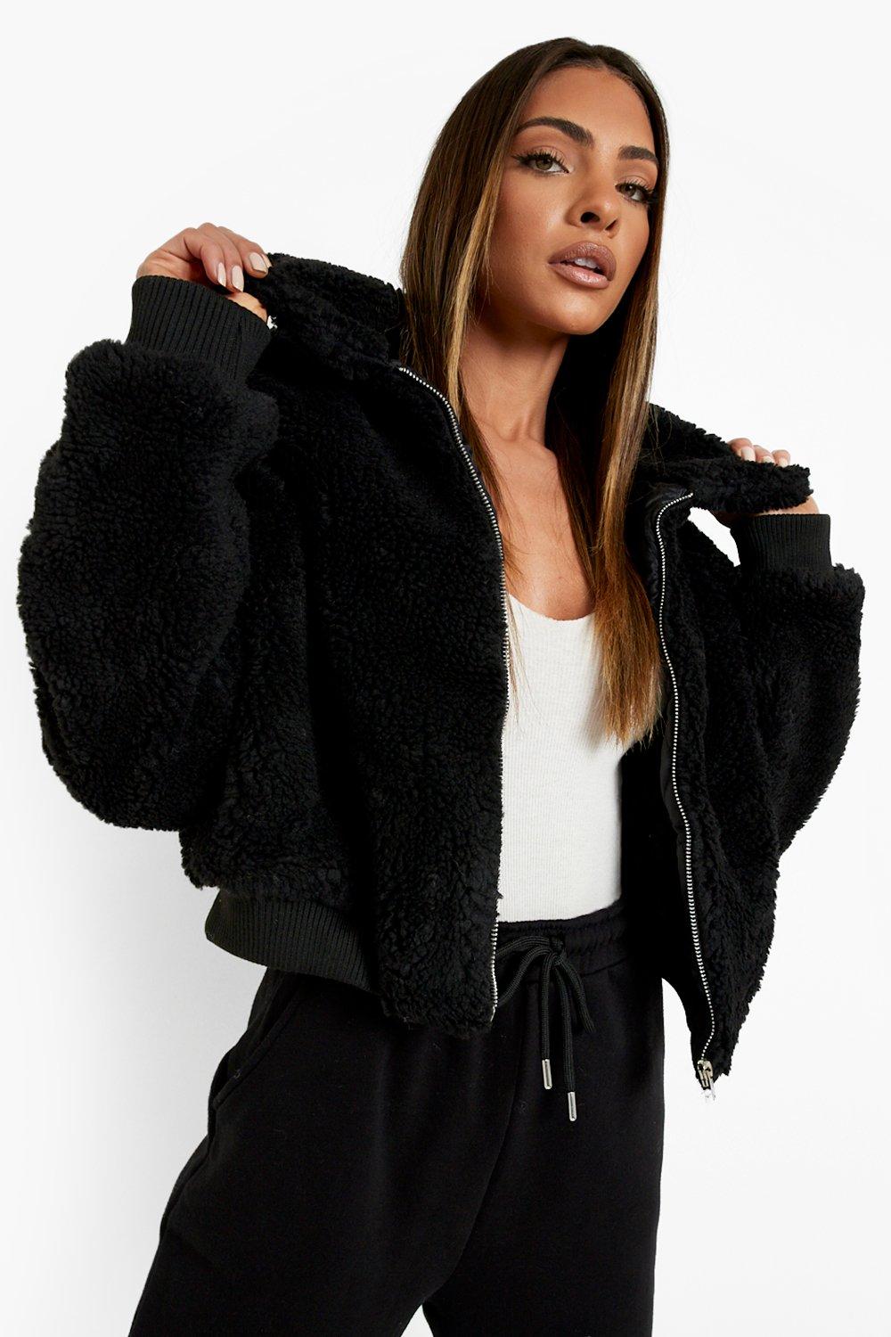 Cropped black hotsell teddy jacket