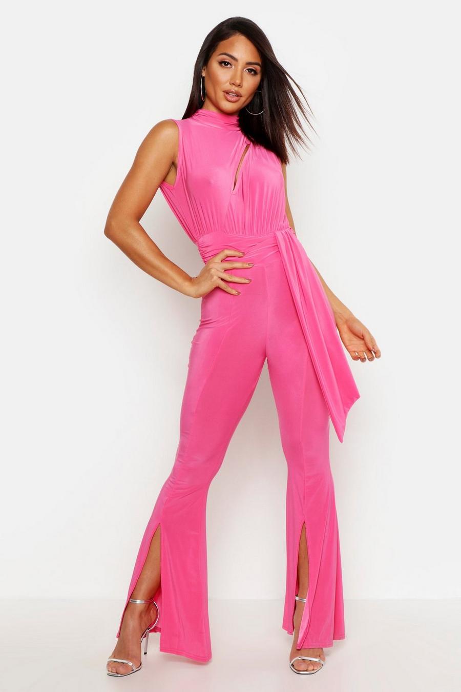 Slinky Cut Out Flare Leg Ruched Jumpsuit image number 1