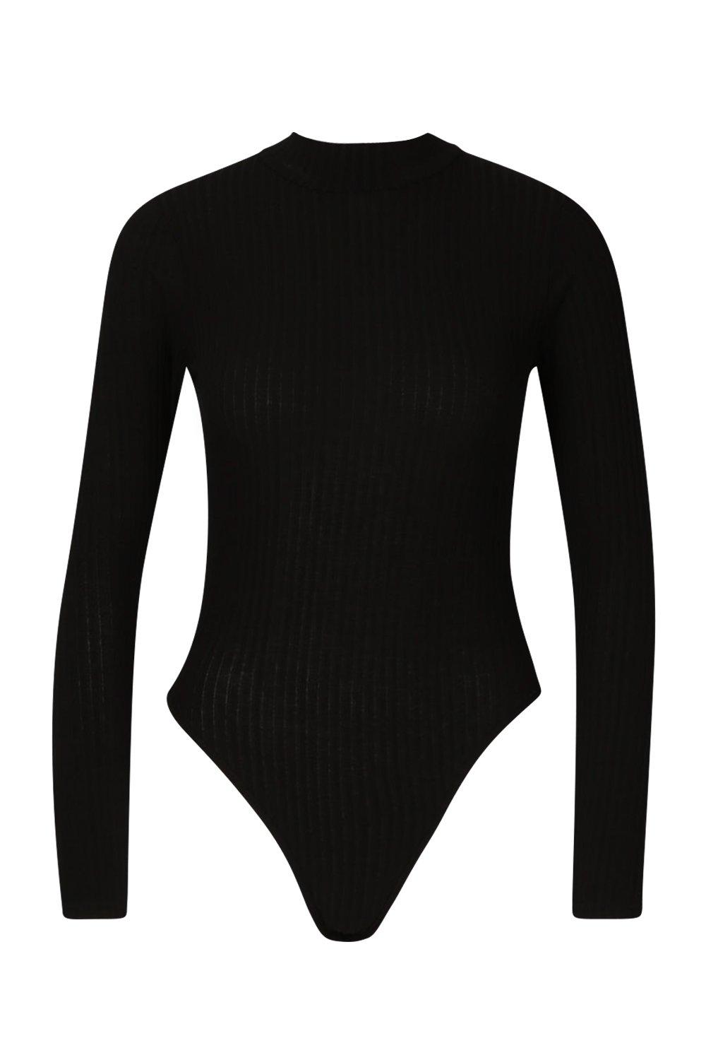 Long Sleeve Women's Turtleneck Bodysuit Ribbed Knitted Skinny Body